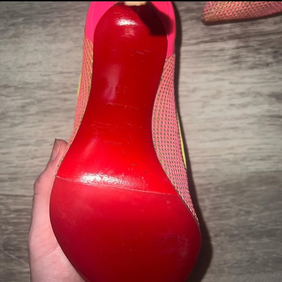 Christian Louboutin  Pink Follies Mesh Lace 100 Raphia Fluo . - size 5 - - Picture 5 of 6